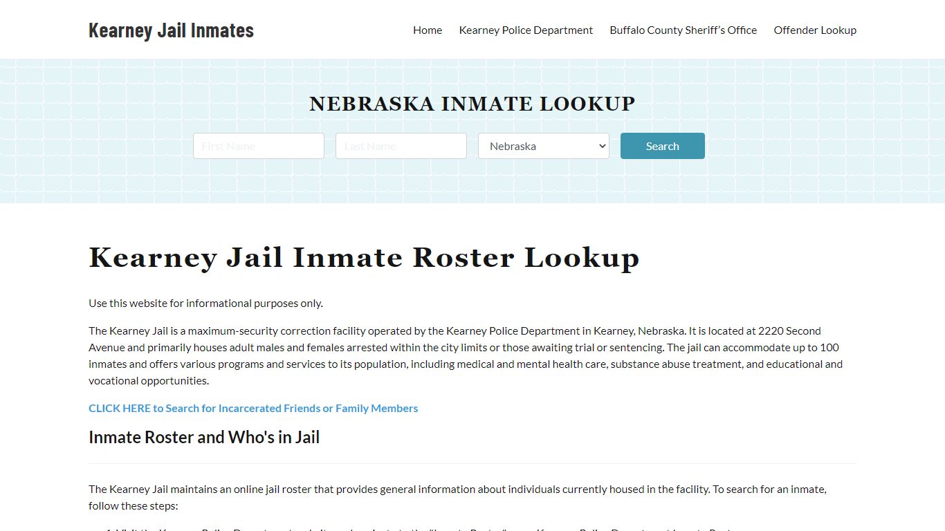 Kearney Jail Inmate Roster, Buffalo County, NE, Offender Search